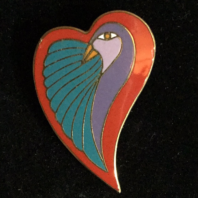 Laurel Burch Enamel Vintage Dove Heart Brooch